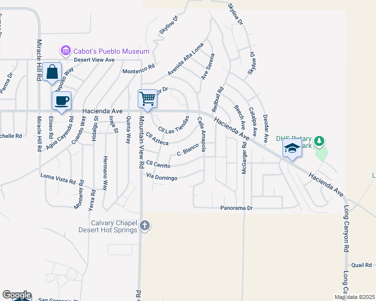 map of restaurants, bars, coffee shops, grocery stores, and more near Calle Blanco in Desert Hot Springs