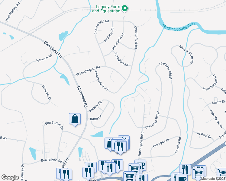 map of restaurants, bars, coffee shops, grocery stores, and more near 222 Chesterfield Road in Bogart