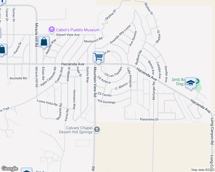 map of restaurants, bars, coffee shops, grocery stores, and more near 13396 Avenue Hermosa in Desert Hot Springs
