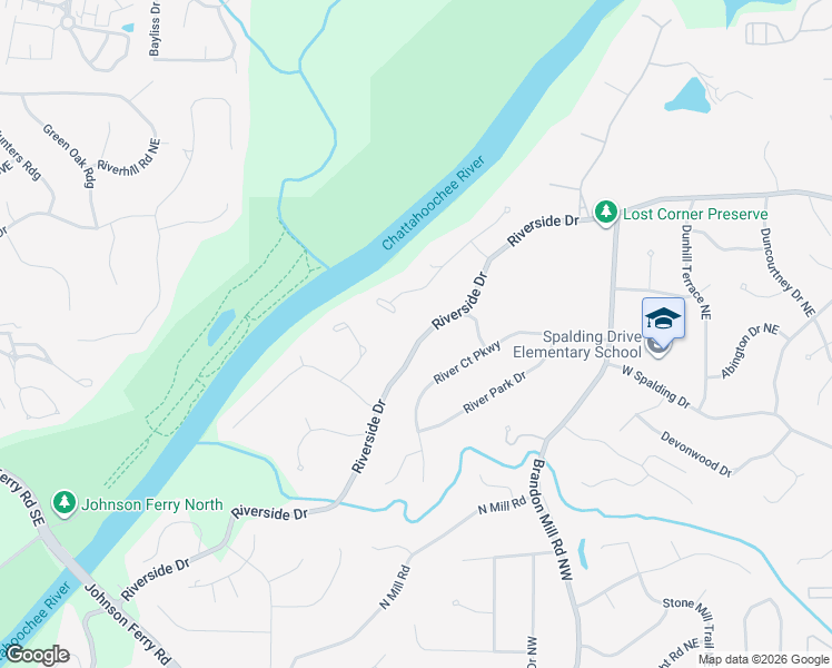 map of restaurants, bars, coffee shops, grocery stores, and more near 7173 Riverside Drive in Sandy Springs