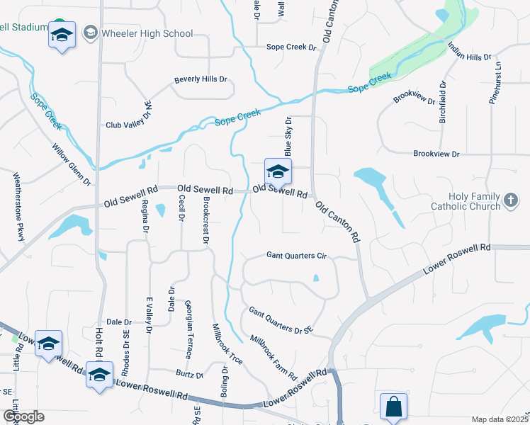 map of restaurants, bars, coffee shops, grocery stores, and more near 50 Stonington Place in Marietta