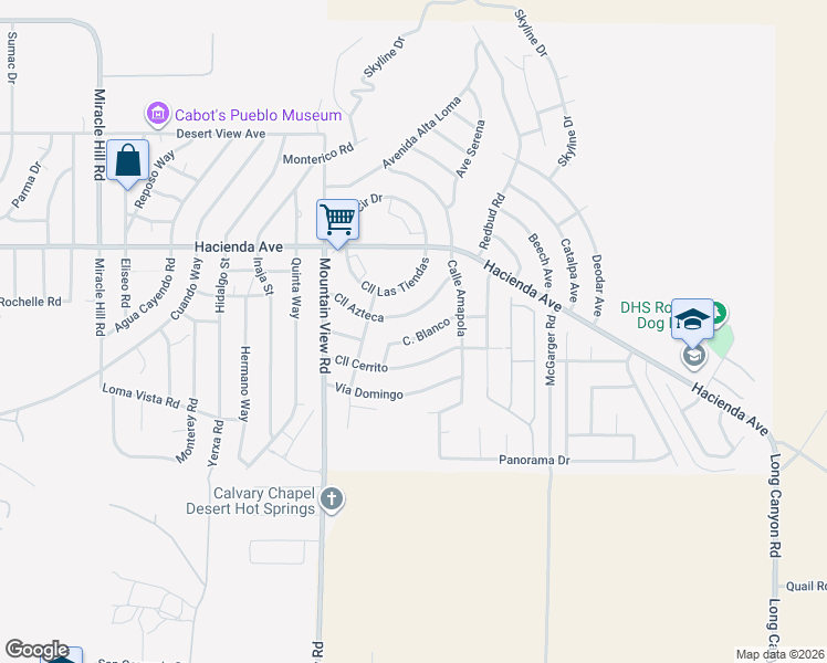 map of restaurants, bars, coffee shops, grocery stores, and more near 68190 Calle Blanco in Desert Hot Springs