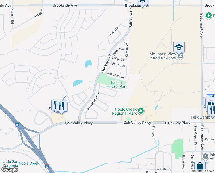 map of restaurants, bars, coffee shops, grocery stores, and more near 758 Hillview Street in Beaumont