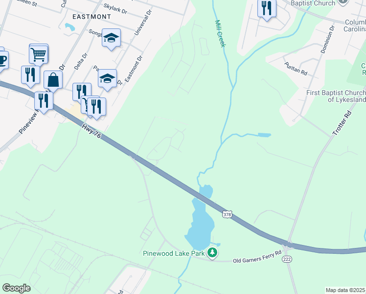 map of restaurants, bars, coffee shops, grocery stores, and more near 8100 Garners Ferry Road in Columbia