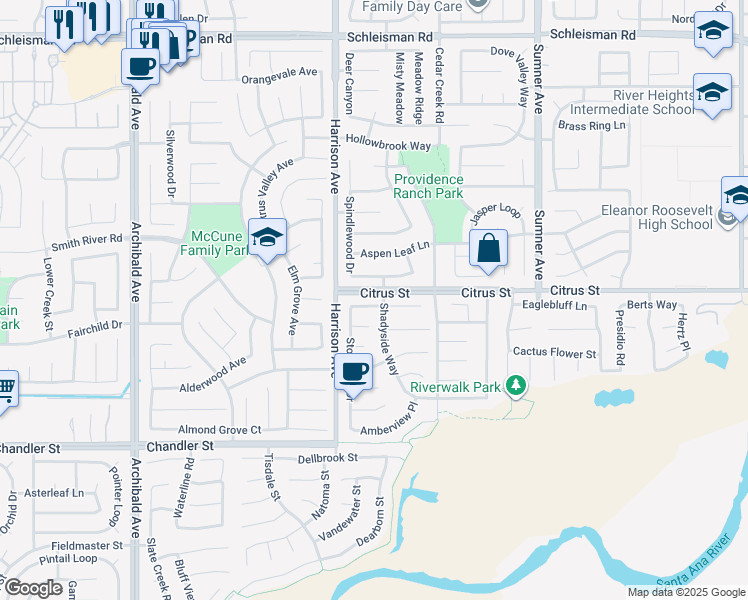 map of restaurants, bars, coffee shops, grocery stores, and more near 13763 Hunters Run Court in Corona