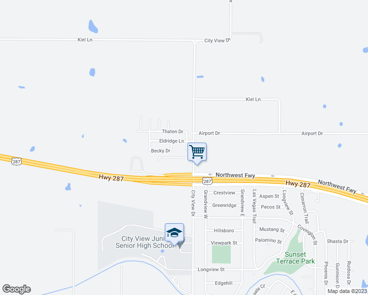 map of restaurants, bars, coffee shops, grocery stores, and more near 5 La Juana Circle in Wichita Falls