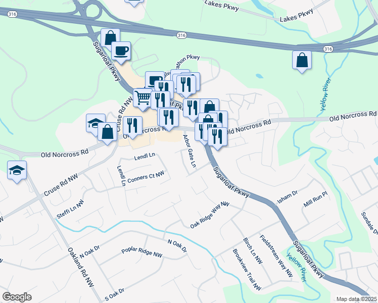 map of restaurants, bars, coffee shops, grocery stores, and more near 790 Arbor Gate Lane in Lawrenceville