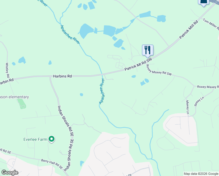 map of restaurants, bars, coffee shops, grocery stores, and more near 740 Patrick Mill Road Southwest in Winder