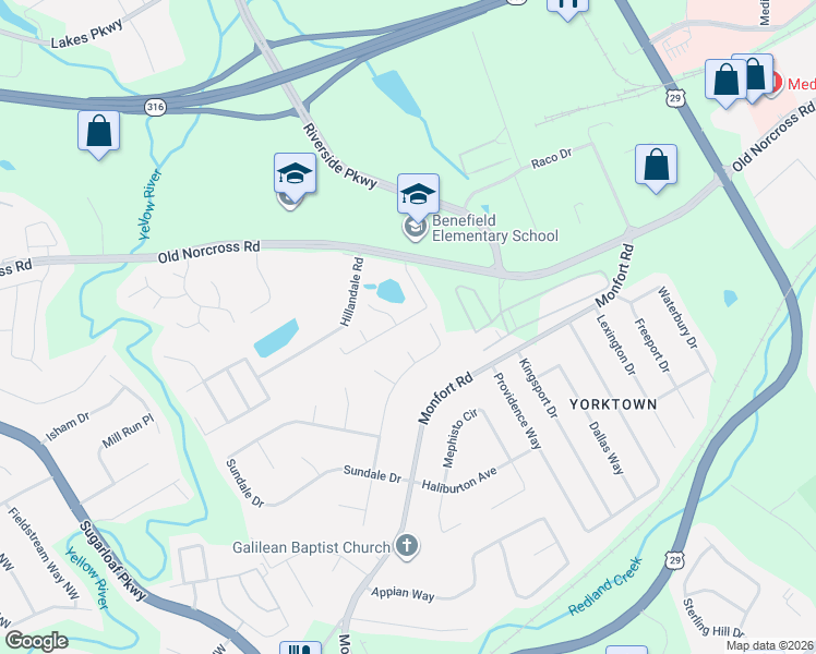 map of restaurants, bars, coffee shops, grocery stores, and more near 485 Victory Court in Lawrenceville