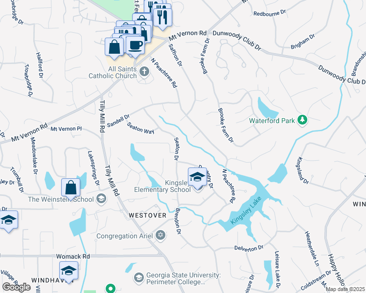 map of restaurants, bars, coffee shops, grocery stores, and more near 5322 Seaton Drive in Dunwoody