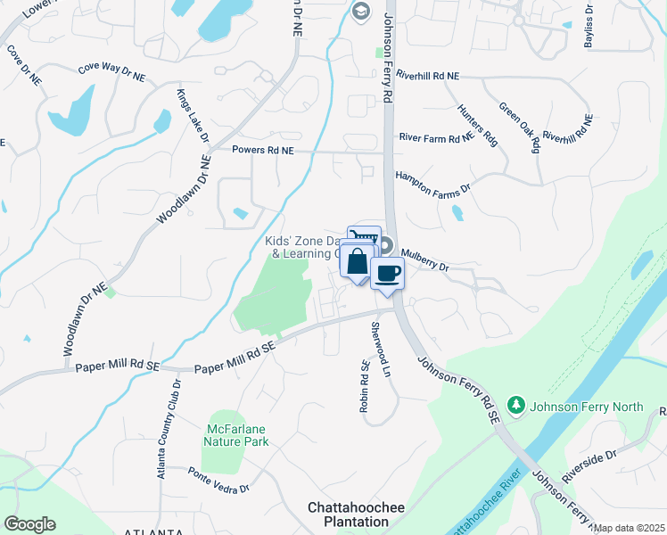 map of restaurants, bars, coffee shops, grocery stores, and more near 600 Village Trace Northeast in Marietta