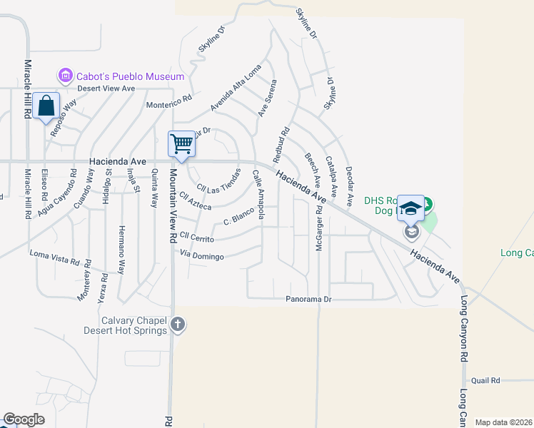 map of restaurants, bars, coffee shops, grocery stores, and more near 65850 Pierson Boulevard in Desert Hot Springs