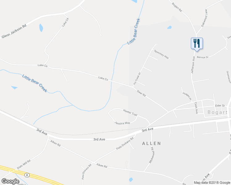 map of restaurants, bars, coffee shops, grocery stores, and more near 330 Twin Oaks Circle in Bogart