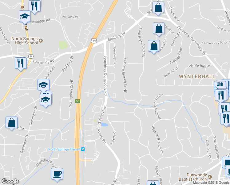 map of restaurants, bars, coffee shops, grocery stores, and more near 9 Carrington Way in Atlanta