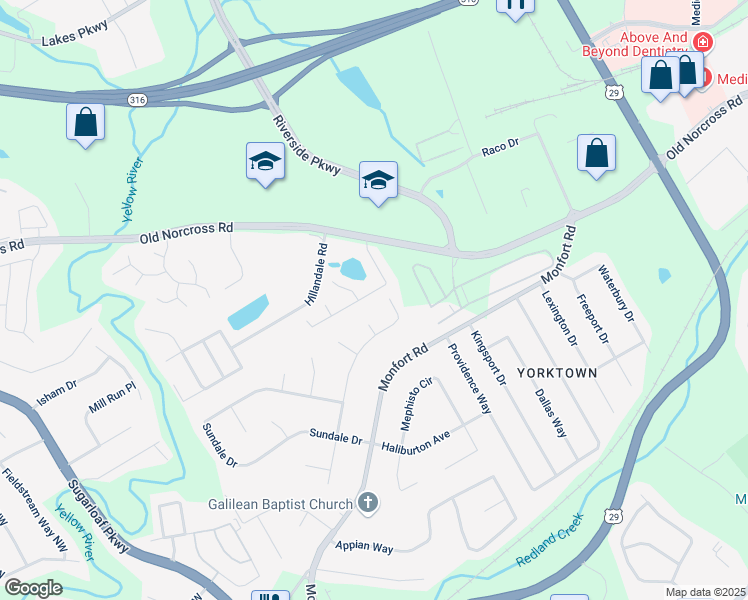 map of restaurants, bars, coffee shops, grocery stores, and more near 1230 Chris Lake Drive in Lawrenceville
