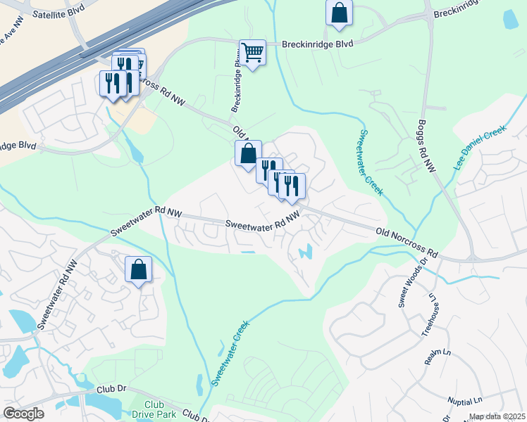 map of restaurants, bars, coffee shops, grocery stores, and more near 1552 Viero Drive in Lawrenceville