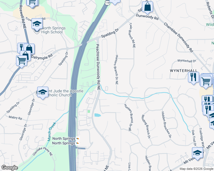 map of restaurants, bars, coffee shops, grocery stores, and more near 9 Carrington Way in Atlanta