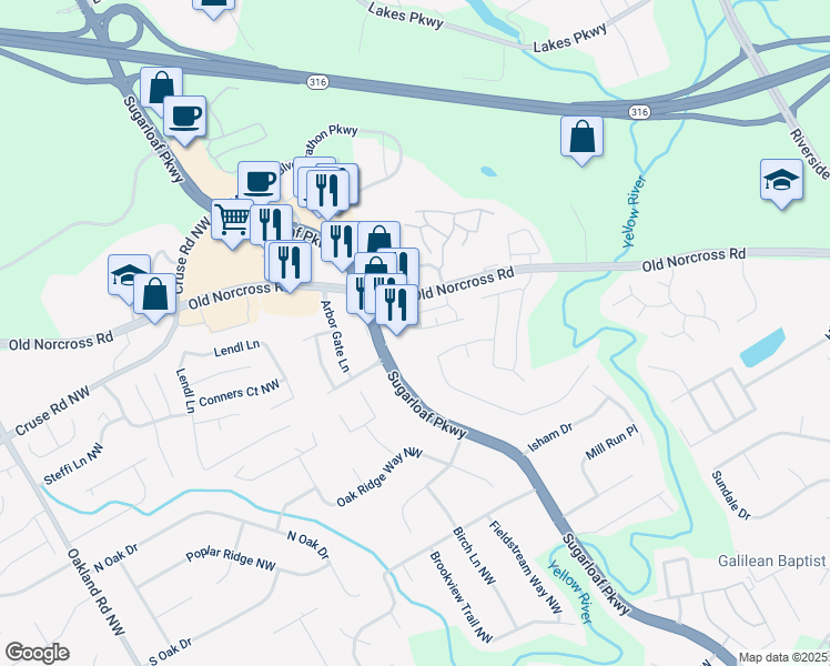 map of restaurants, bars, coffee shops, grocery stores, and more near 1880 Garbrooke Cove in Lawrenceville