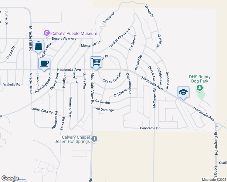 map of restaurants, bars, coffee shops, grocery stores, and more near 68185 Calle Azteca in Desert Hot Springs