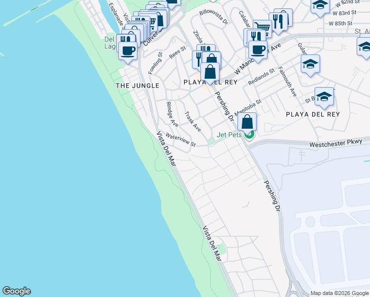 map of restaurants, bars, coffee shops, grocery stores, and more near 147 Napoleon Street in Los Angeles