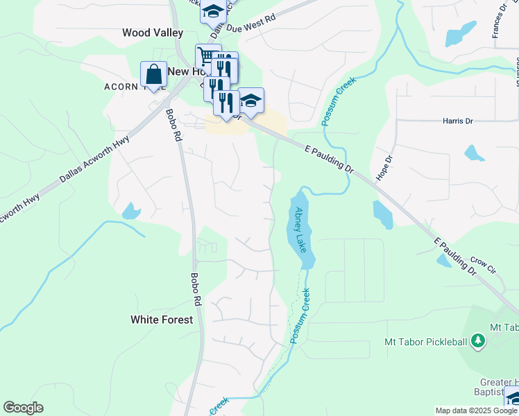 map of restaurants, bars, coffee shops, grocery stores, and more near 37 Riverbirch Run in Dallas