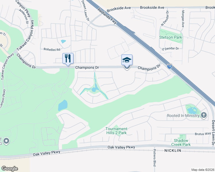 map of restaurants, bars, coffee shops, grocery stores, and more near 36415 Par Lane in Beaumont
