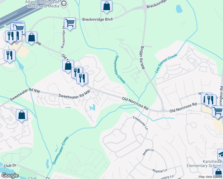 map of restaurants, bars, coffee shops, grocery stores, and more near in Gwinnett County