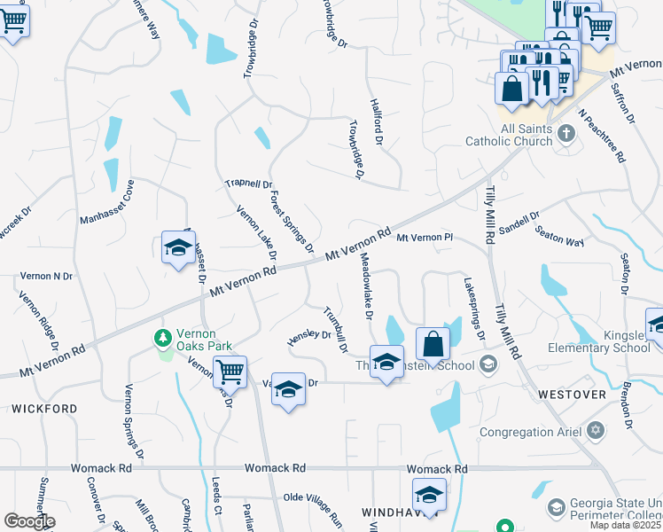 map of restaurants, bars, coffee shops, grocery stores, and more near 5170 Trumbull Court in Dunwoody