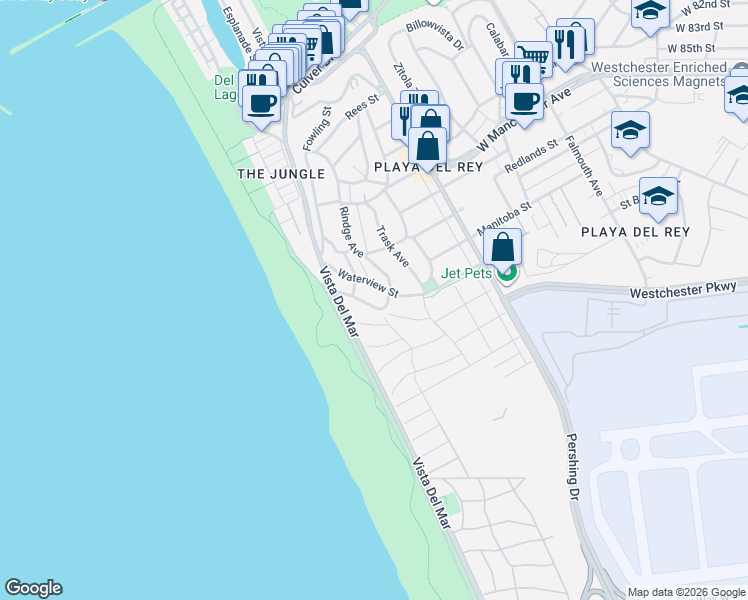 map of restaurants, bars, coffee shops, grocery stores, and more near 145 Napoleon Street in Los Angeles