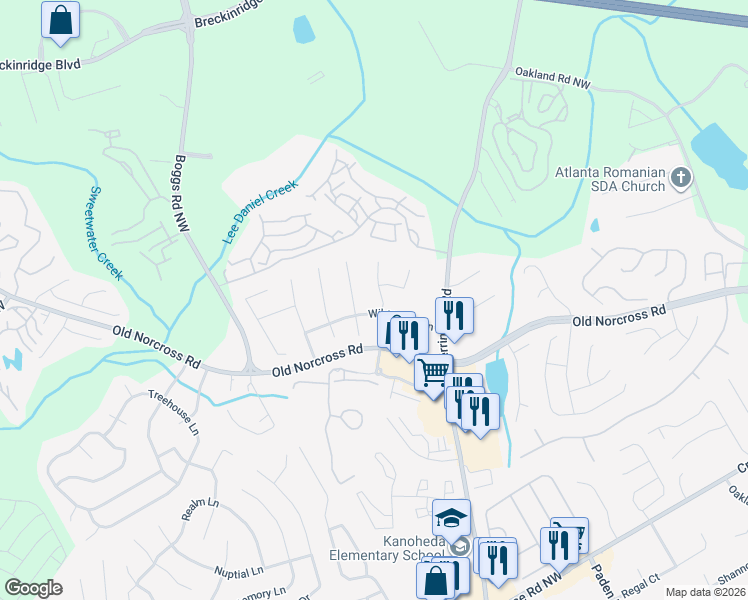 map of restaurants, bars, coffee shops, grocery stores, and more near 1276 Fern Hill Drive in Lawrenceville
