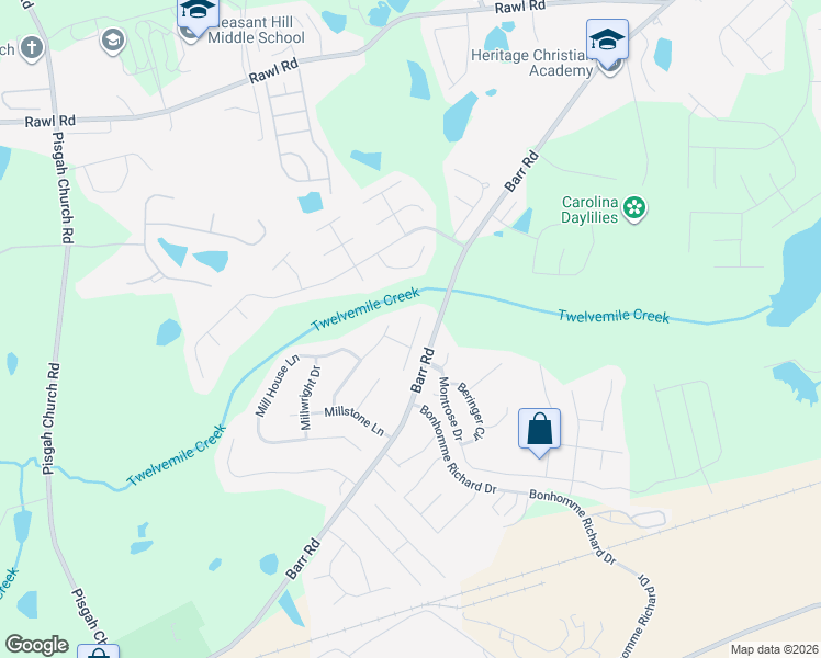 map of restaurants, bars, coffee shops, grocery stores, and more near 109 Grist Mill Court in Lexington