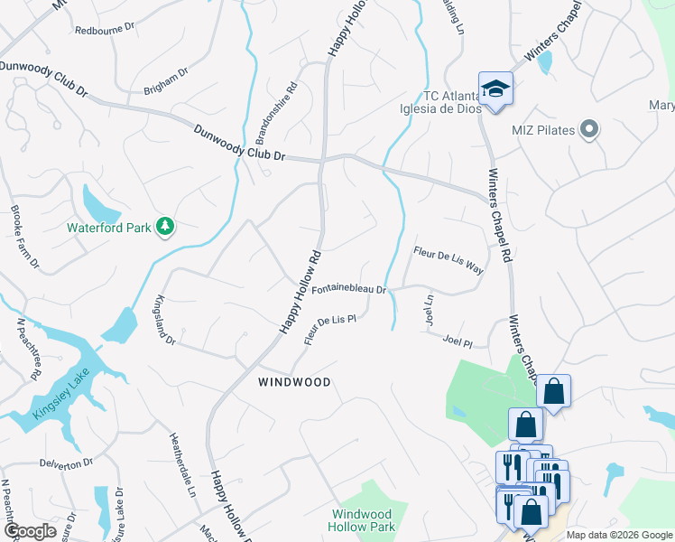 map of restaurants, bars, coffee shops, grocery stores, and more near 2644 Fontainebleau Drive in Atlanta