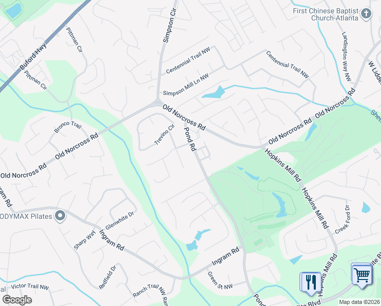 map of restaurants, bars, coffee shops, grocery stores, and more near 2423 Pond Road in Duluth