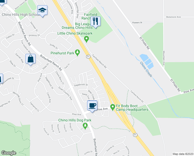 map of restaurants, bars, coffee shops, grocery stores, and more near 5813 Silver Sage Court in Chino Hills