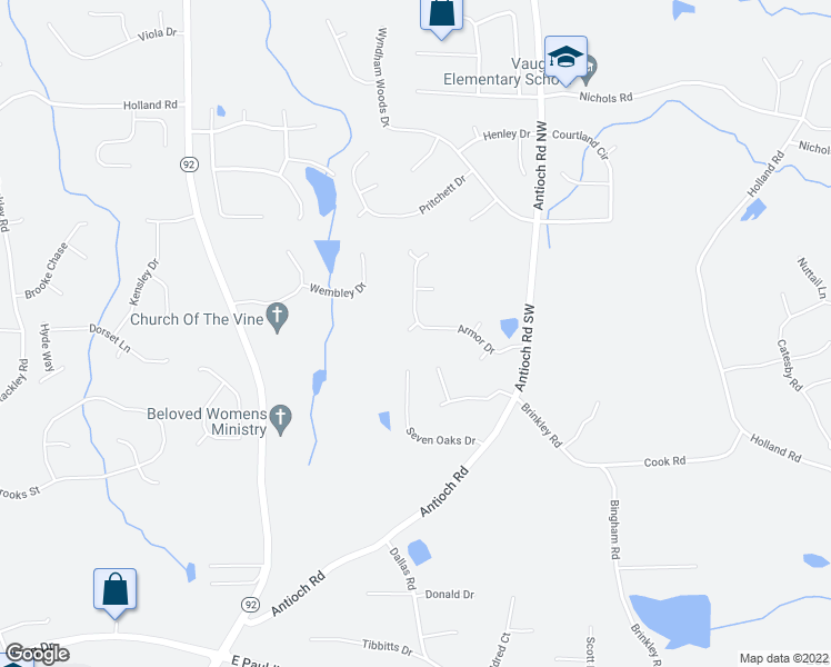 map of restaurants, bars, coffee shops, grocery stores, and more near 401 Armor Way in Powder Springs