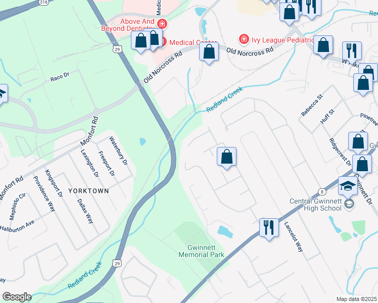map of restaurants, bars, coffee shops, grocery stores, and more near 860 Cramac Drive in Lawrenceville