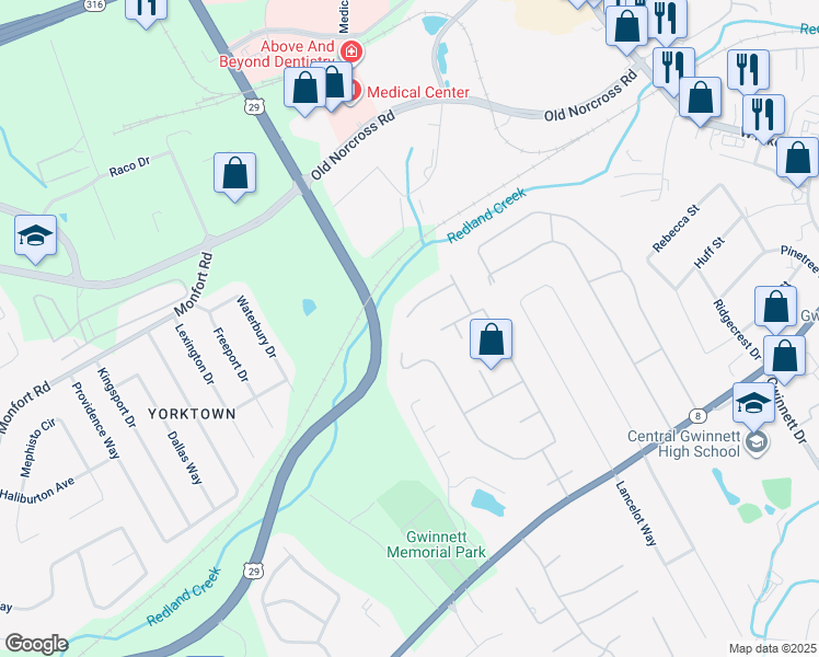 map of restaurants, bars, coffee shops, grocery stores, and more near 851 Cramac Drive in Lawrenceville