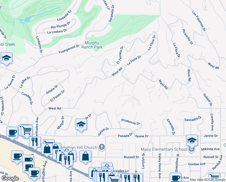 map of restaurants, bars, coffee shops, grocery stores, and more near Cloister Drive in La Habra Heights