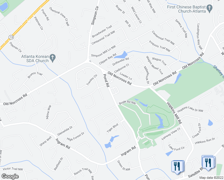 map of restaurants, bars, coffee shops, grocery stores, and more near 4663 Calumet Circle Northwest in Duluth