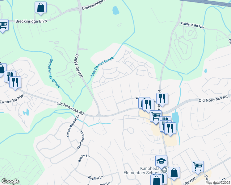 map of restaurants, bars, coffee shops, grocery stores, and more near 1341 Bee Blossom Trail in Lawrenceville