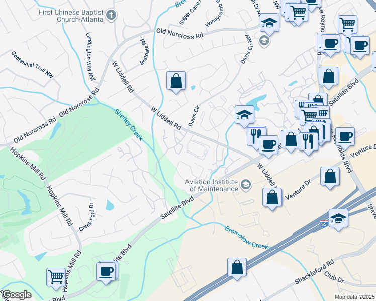 map of restaurants, bars, coffee shops, grocery stores, and more near 4121-4155 Oaknoll Cir in Duluth