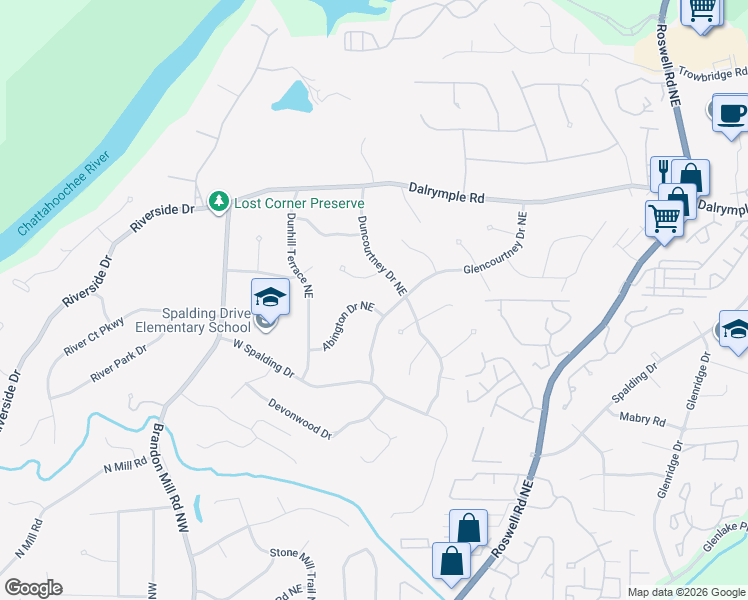 map of restaurants, bars, coffee shops, grocery stores, and more near 270 Abington Drive Northeast in Atlanta