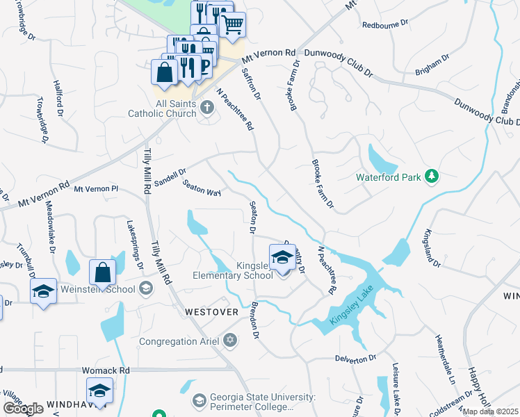 map of restaurants, bars, coffee shops, grocery stores, and more near 5322 Seaton Drive in Dunwoody
