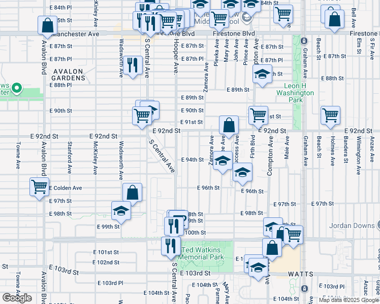 map of restaurants, bars, coffee shops, grocery stores, and more near 9312 Pace Avenue in Los Angeles