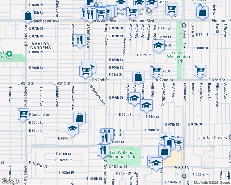 map of restaurants, bars, coffee shops, grocery stores, and more near 9312 Pace Avenue in Los Angeles
