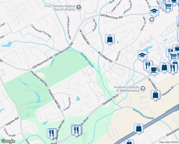 map of restaurants, bars, coffee shops, grocery stores, and more near 2112 Ridge Brook Trail in Duluth