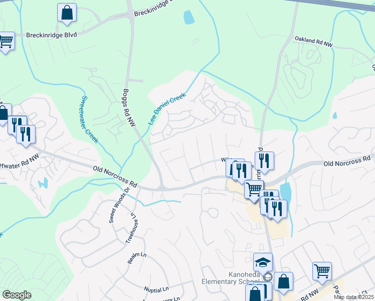 map of restaurants, bars, coffee shops, grocery stores, and more near 1341 Bee Blossom Trail in Lawrenceville