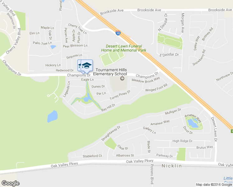 map of restaurants, bars, coffee shops, grocery stores, and more near 36554 Torrey Pines Drive in Beaumont