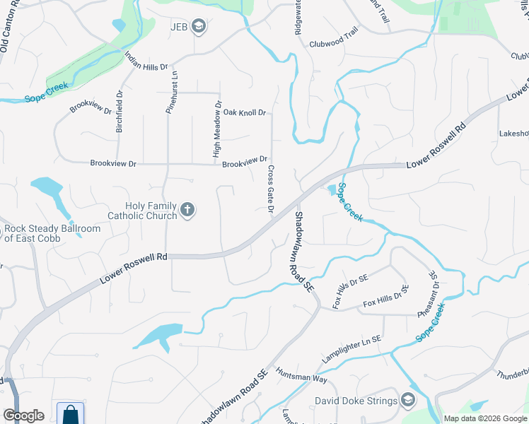 map of restaurants, bars, coffee shops, grocery stores, and more near 93 Cross Gate Drive in Marietta