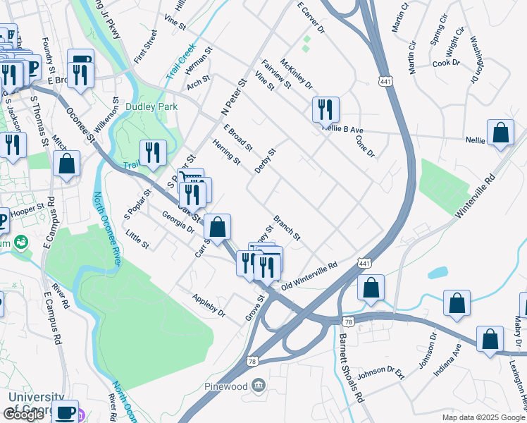 map of restaurants, bars, coffee shops, grocery stores, and more near in Athens